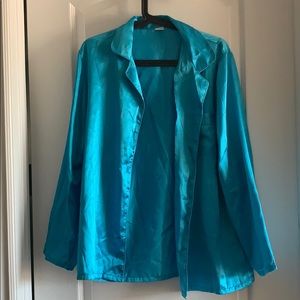 Silky Turquoise Button Up Sleep Top Blouse